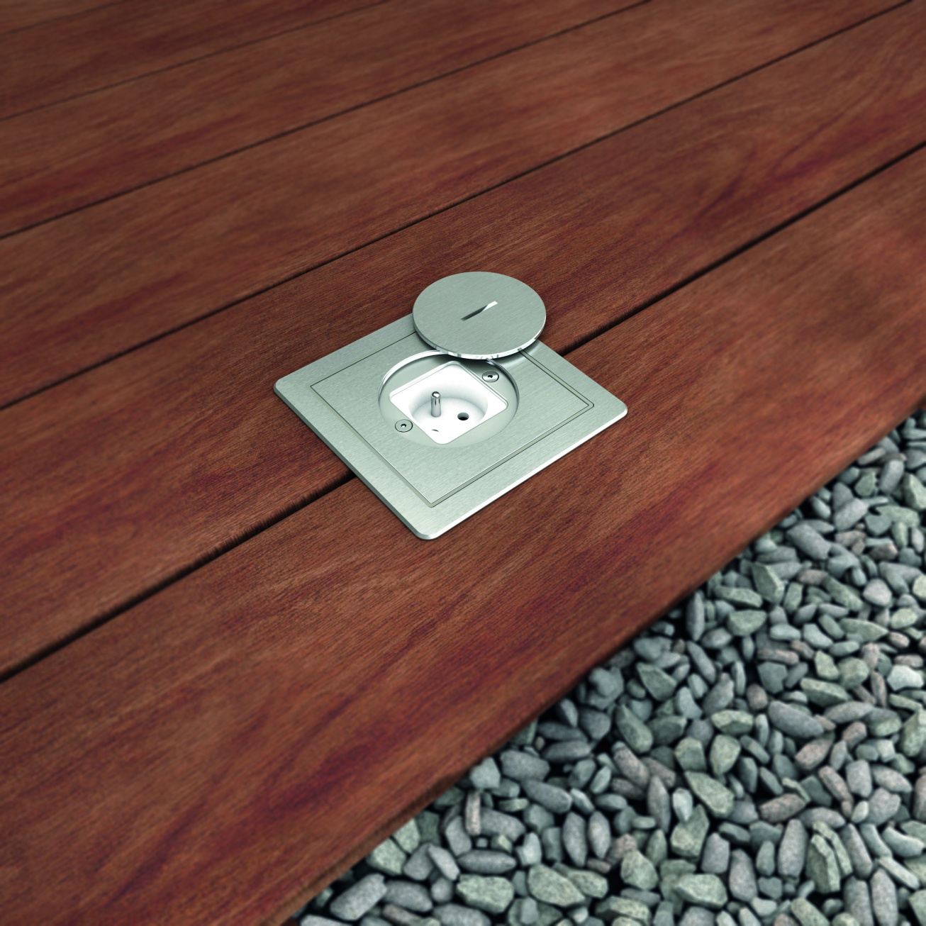 Prise de sol étanche (IP67) Inox pour béton avec visserie et cadre Voltman